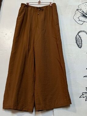 Rachel Zoe Wide Leg Tie Waist Pants, Chestnut  Brown/Tan, Size Large